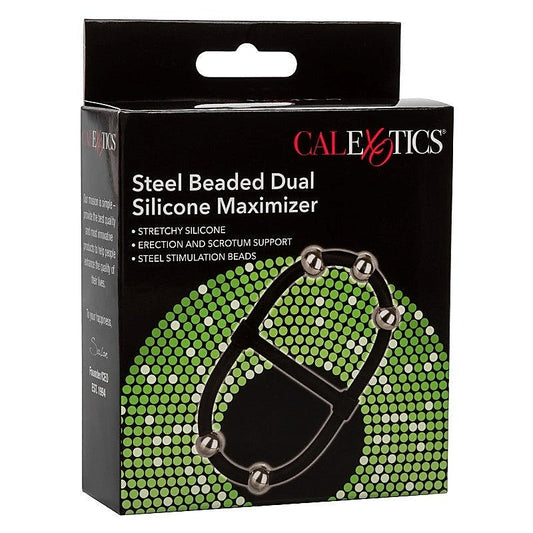 Steel Beaded Dual Silicone Maximizer Cock Ring - Stretchy Cock Rings