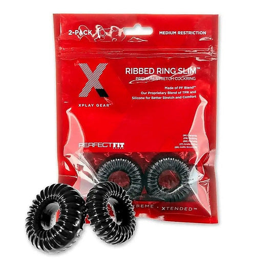Xplay Ribbed Cock Ring Slim Pack by Perfect Fit - Cock Rings