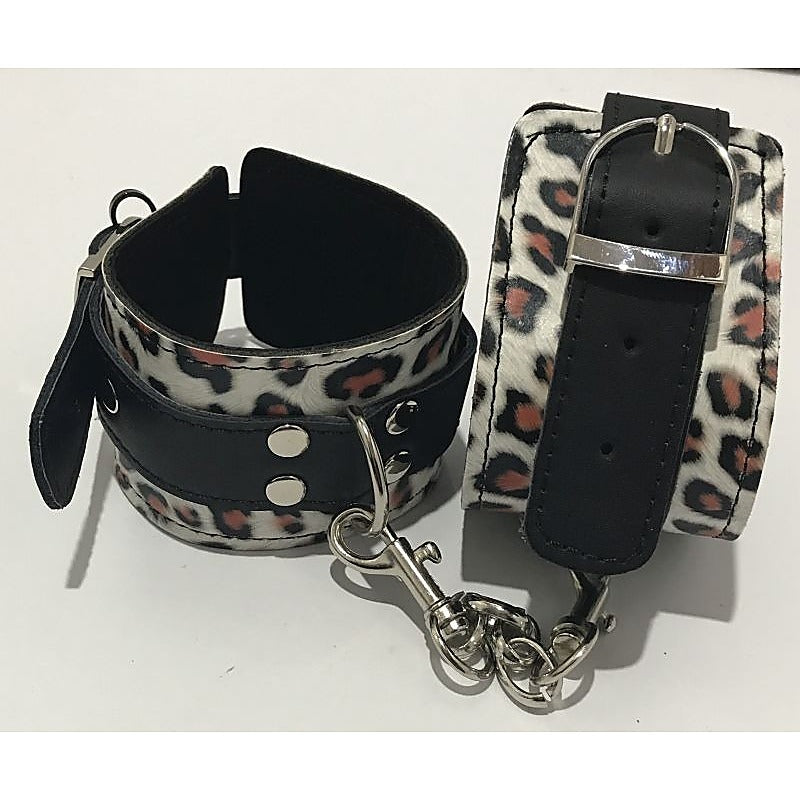Wild Leopard Print Wrist Cuffs by Hell's Couture - Cuffs and Restraints