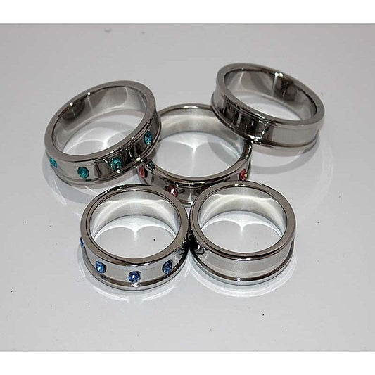 Deep Shallow Gemmed 50mm Pleasure C-Ring by Hell's Couture - Steel Cock Rings