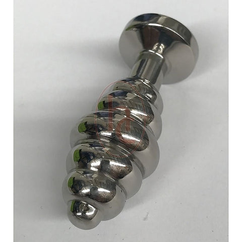 Ribbed Jewelled Medium Butt Plug by Hell's Couture - Steel Sex Toys