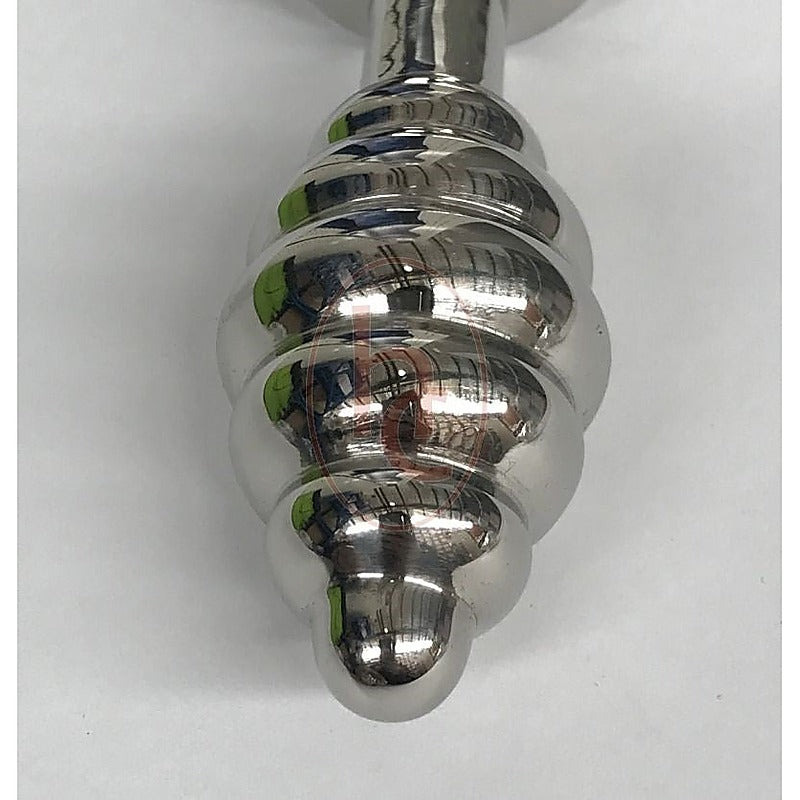Ribbed Jewelled Butt Plug Large Smoke by Hell's Couture - Steel Sex Toys