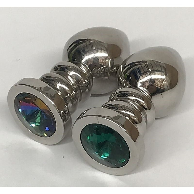 Ribbler Metal Jeweled Medium Butt Plug Green - Steel Sex Toys