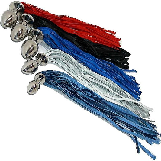 Butt Plug With Leather Whip Large Navy by Hell's Couture - Steel Sex Toys