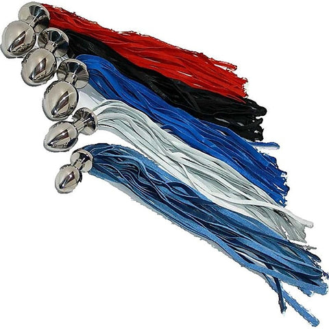 Butt Plug With Leather Whip Large Navy by Hell's Couture - Steel Sex Toys