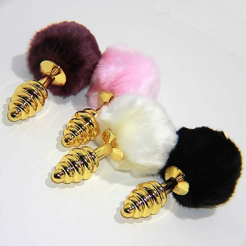 Scuttle Butt Ribbed Butt Plug in Gold by Hell's Couture - Steel Sex Toys