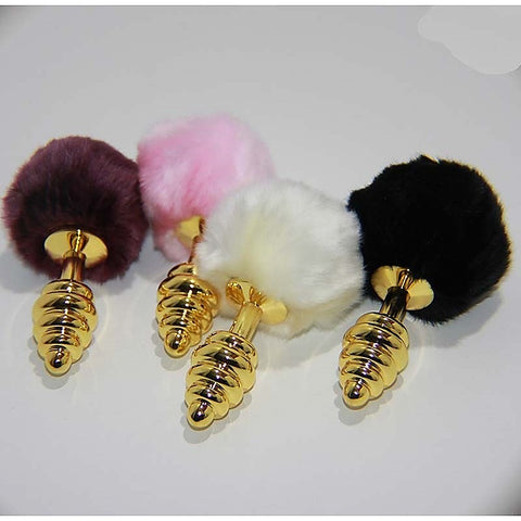 Scuttle Butt Ribbed Butt Plug in Gold by Hell's Couture - Steel Sex Toys