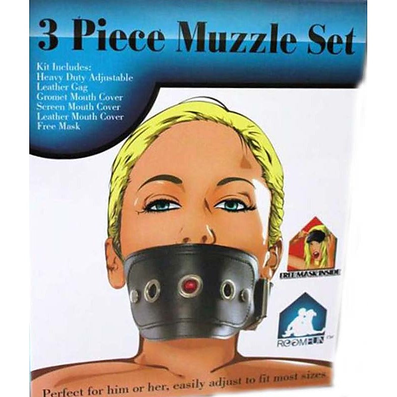 Kinky Muzzle Set Mask & Mouth Gag by RoomFun - Bondage Gags and Bits