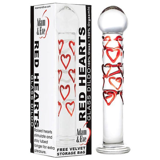 Red Hearts Glass Dildo by Adam & Eve Sextoys - Glass Sex Toys