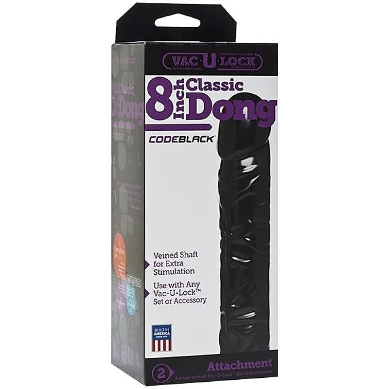 Vac-U-Lock Code Black 8 inch Classic Dong by Doc Johnson - Realistic Dildos