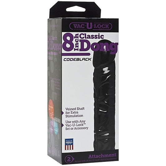 Vac-U-Lock Code Black 8 inch Classic Dong by Doc Johnson - Realistic Dildos