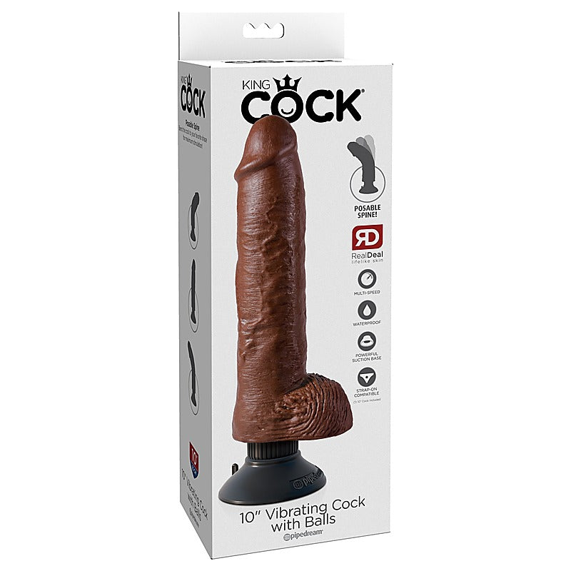 King Cock 10 Inch Vibrating Cock with Balls - Realistic Dildos