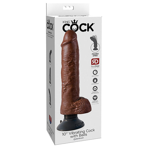 King Cock 10 Inch Vibrating Cock with Balls - Realistic Dildos
