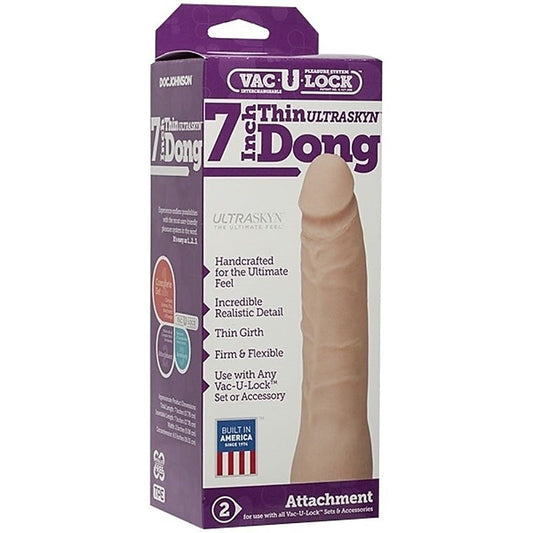 Vac U Lock 7 Inch Thin Dong UR3 White by Doc Johnson - Strap On Sextoys
