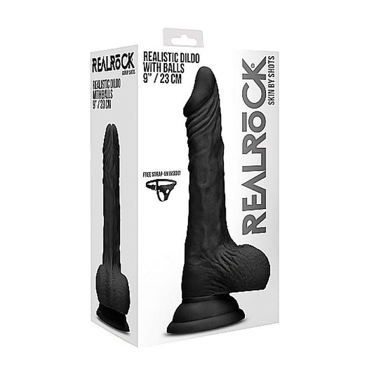 Realrock Skin Dildo with Balls Black by Shots Toys - Realistic Dildos