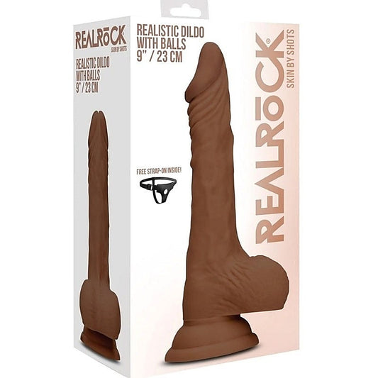 Realrock Skin Dildo with Balls Brown by Shots Toys - Realistic Dildos