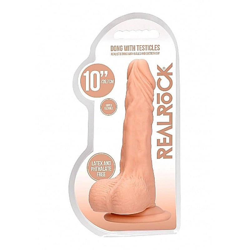 RealRock Skin Dong with Testicles 10 Inch by Shots Toys - Realistic Dildos