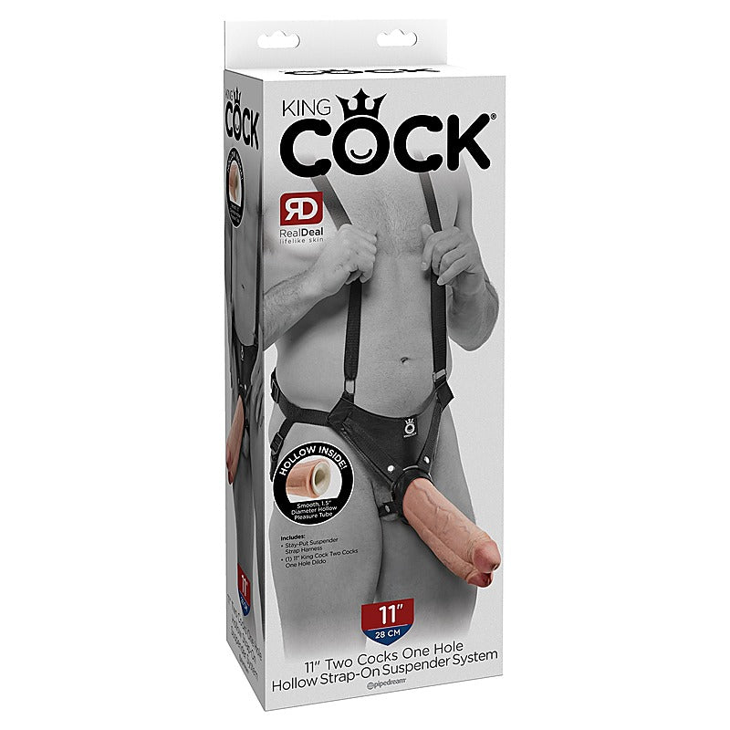 King Cock 11 Inch Two Cocks One Hole Hollow Strap-on System - Realistic Dildos