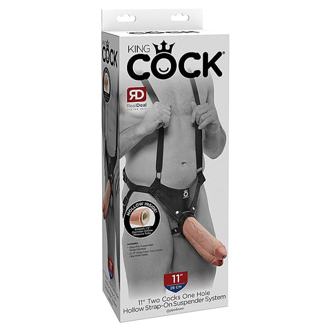 King Cock 11 Inch Two Cocks One Hole Hollow Strap-on System - Realistic Dildos