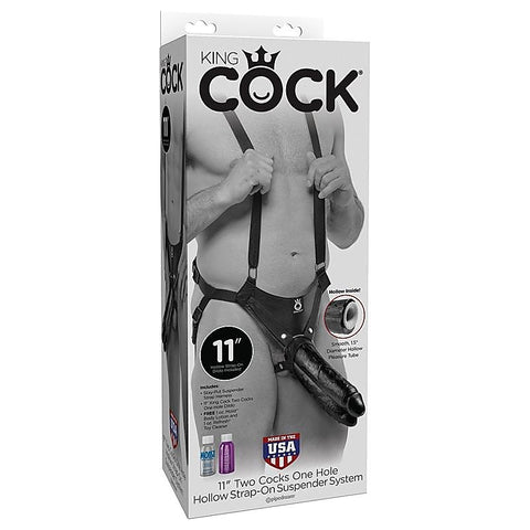 King Cock 11 Inch Two Cocks One Hole Hollow Strap-on System - Realistic Dildos