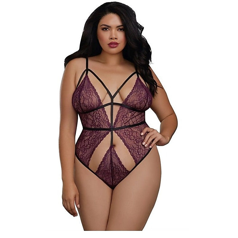 Plus Size Stretch Lace Teddy by Dream Girl Lingerie - Babydolls and Chemises