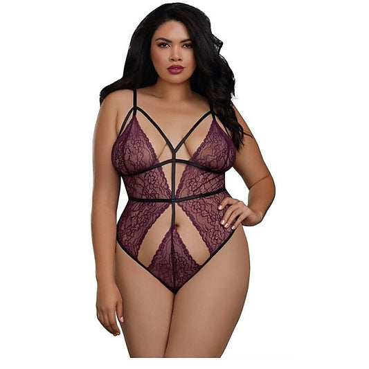 Plus Size Stretch Lace Teddy by Dream Girl Lingerie - Babydolls and Chemises