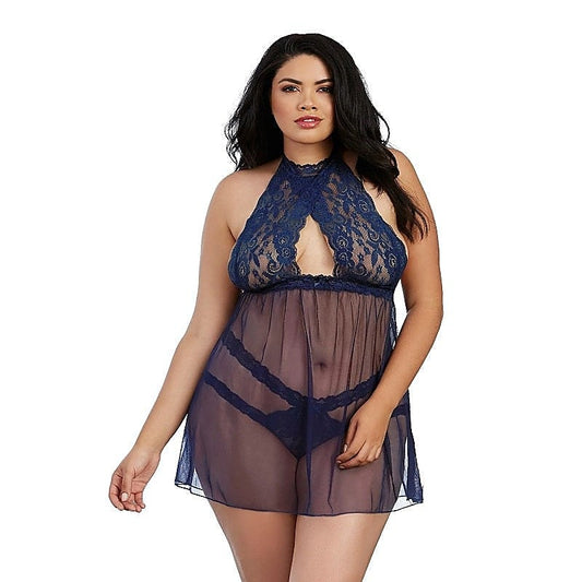 Stretch Lace and Mesh Babydoll with Matching Panty - Babydolls and Chemises