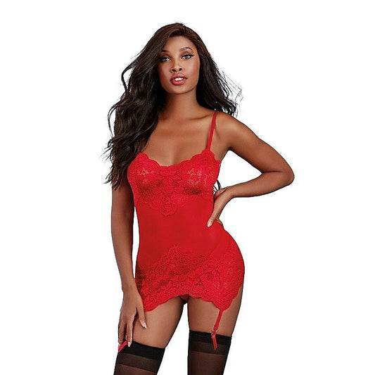 Stretch Lace and Mesh Garter Slip by Dream Girl Lingerie - Babydolls and Chemises