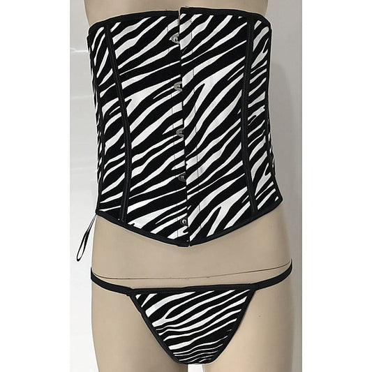 Zebra Print Vinyl Corset with G-string by Ella Bidoe - Bustiers and Corsets