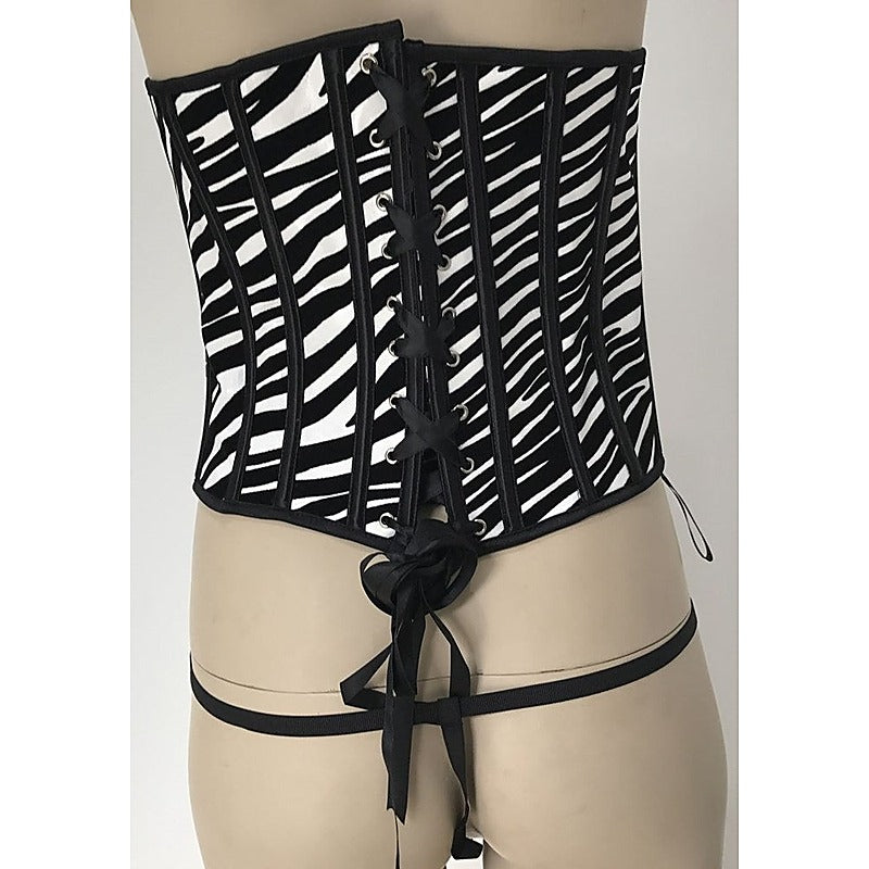 Zebra Print Vinyl Corset with G-string by Ella Bidoe - Bustiers and Corsets