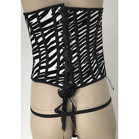 Zebra Print Vinyl Corset with G-string by Ella Bidoe - Bustiers and Corsets