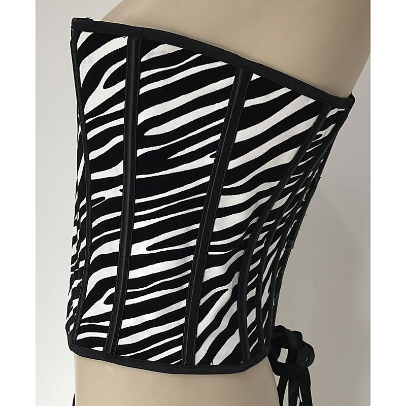 Zebra Print Vinyl Corset with G-string by Ella Bidoe - Bustiers and Corsets