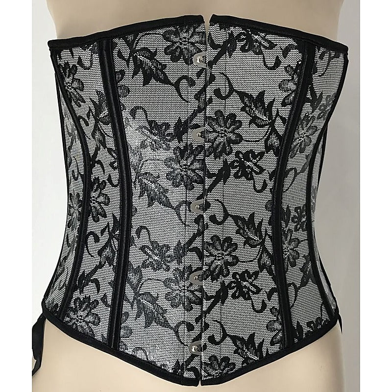 Black and Silver Floral Corset by Ella Bidoe - Bustiers and Corsets