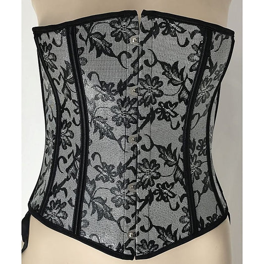 Black and Silver Floral Corset by Ella Bidoe - Bustiers and Corsets