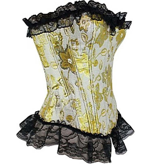 Gold and Black Floral Corset & G-String by Ella Bidoe - Bustiers and Corsets