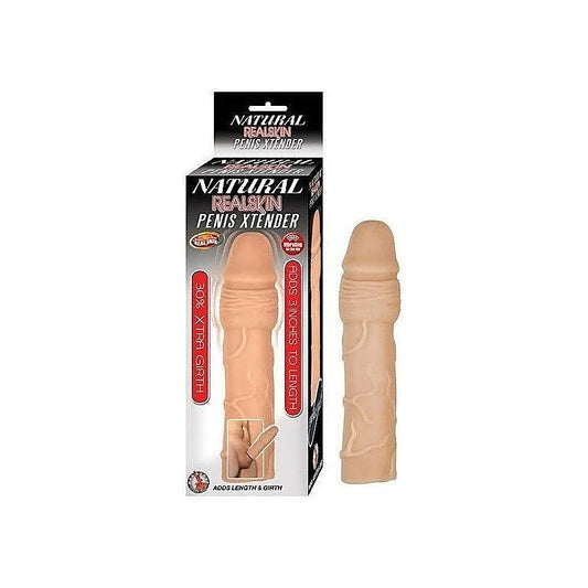 NATURAL REALSKIN 3" Vibrating Penis Extender Sleeve - Pumps, Extenders and Sleeves