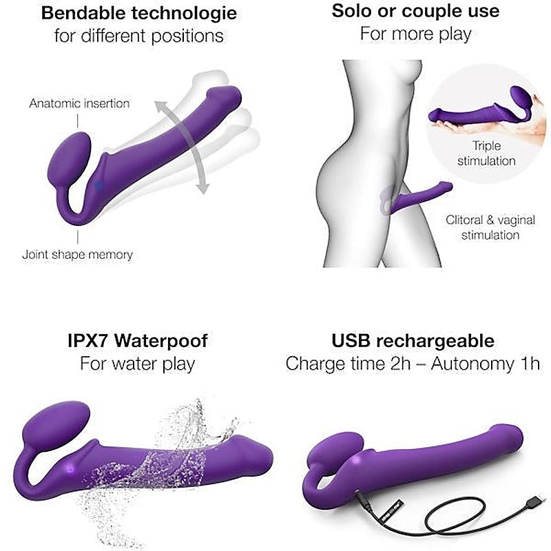 3 Motors Vibrating Bendable Strap-On - Large by Strap-On-Me - Strap On Sextoys