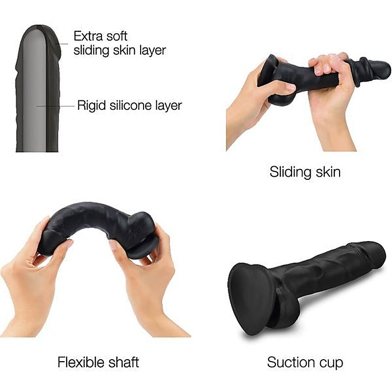 Sliding Skin Realistic Dildo - Black by Strap-On-Me - Realistic Dildos