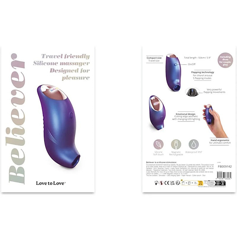 Love To Love Believer Ergonomic Flapping Sex Toy with 5 Flapping Modes - Clit Ticklers and Pulsators