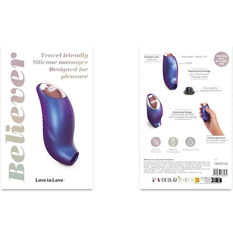 Love To Love Believer Ergonomic Flapping Sex Toy with 5 Flapping Modes - Clit Ticklers and Pulsators