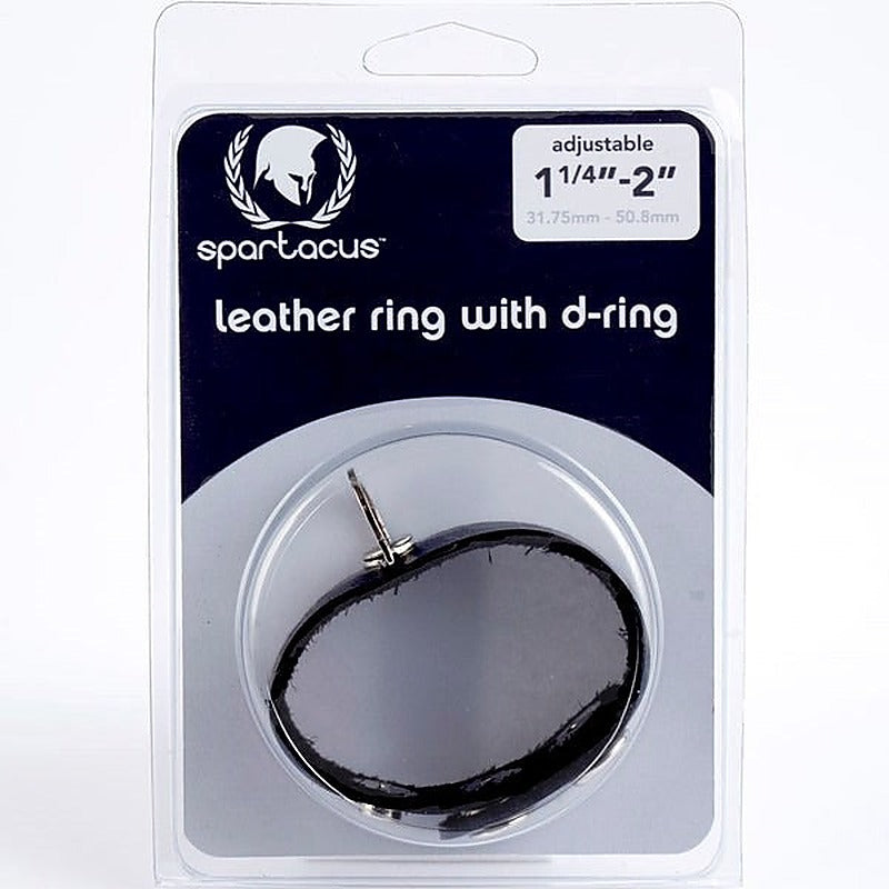 Black Leather Adjustable Penis Ring with Metal D-Ring - Cock Rings
