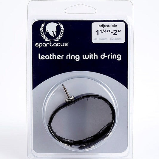 Black Leather Adjustable Penis Ring with Metal D-Ring - Cock Rings