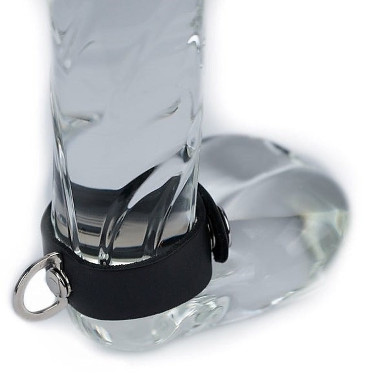 Black Leather Adjustable Penis Ring with Metal D-Ring - Cock Rings