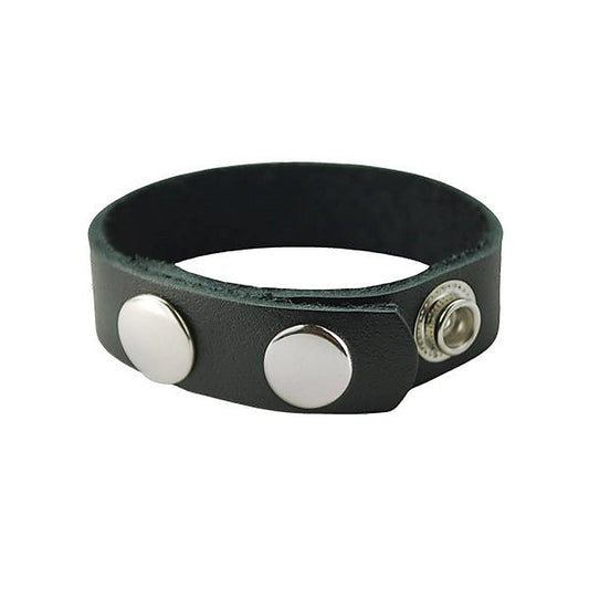 3 Snap Adjustable Plain Black Leather Cock Ring - Cock Rings