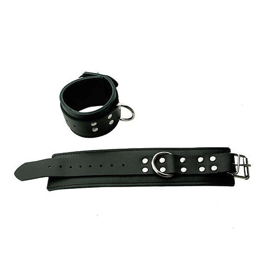 Black Leather Wrist Cuffs With Lining And D Ring - Cuffs and Restraints
