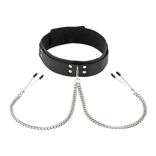 Leather Double Strap O-Ring Collar with Tweezer Clamps - Collars and Leads