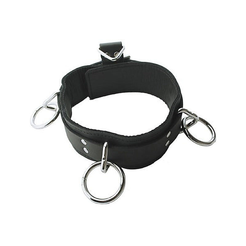 Adjustable Leather Collar with Triple O-Rings - Collars and Leads