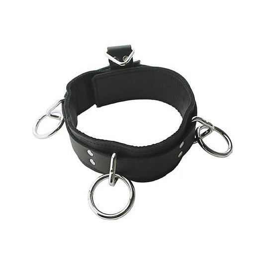 Adjustable Leather Collar with Triple O-Rings - Collars and Leads