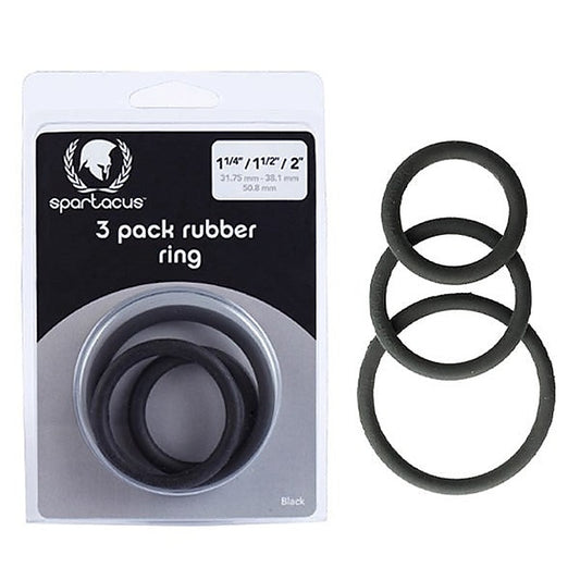 Rubber 3 Piece Cock Ring Set Black by Spartacus Enterprises - Stretchy Cock Rings