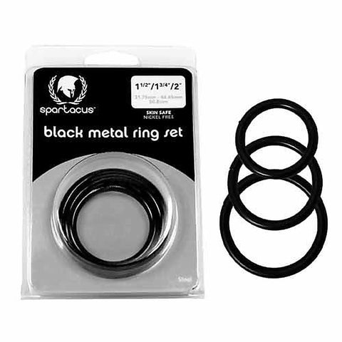 Steel 3 Piece Cock Ring Set Black by Spartacus Enterprises - Steel Cock Rings